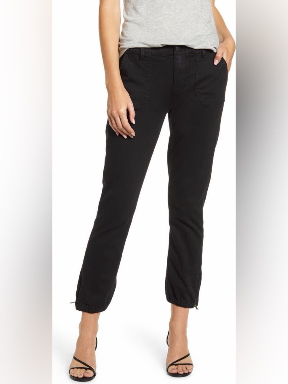 PAIGE Women’s NWT Black Cargo Mayslie Zipper Ankle Cropped Jogger Jeans 32 Waist